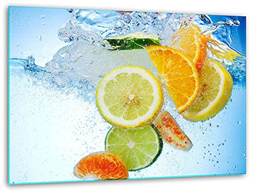 TMK ArtDeko, Tagliere universale in vetro – Tagliere da cucina 40 x 30 cm, con motivo acqua, frutta, piastra di taglio decorativo in vetro