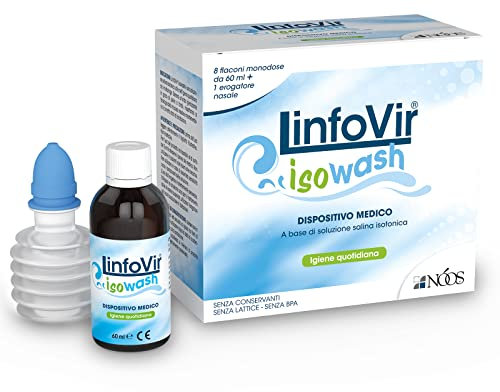 Nóos - LinfoVir® ISOWASH: Lavaggio Nasale a base di Soluzione Salina Isotonica - 8 Flaconi Monodose da 60 ml - per una Igiene Nasale Quotidiana