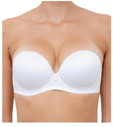 LORMAR Extra Double Reggiseno Fascia Imbottito con Ferretto – Super Push-Up +2 Taglie, Microfibra Lucida Effetto Seta, Spalline Staccabili (Bianco, 4B)