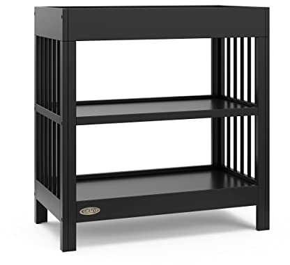 Graco Teddi Changing Table with Water-Resistant Changing Pad (Black) - GREENGUARD Gold Certified, Includes Bonus Water-Resistant Changing Pad with Safety Strap, 2 Shelves, Easy-to-Match