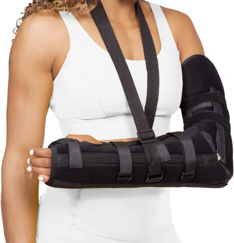 BraceAbility Posterior Long Arm Splint - Elbow Immobilizer Right or Left Forearm Brace with Sling for Fractures, Post-Surgery Recovery, Tendonitis, Bursitis, and Ulnar Nerve Entrapment Relief (M)