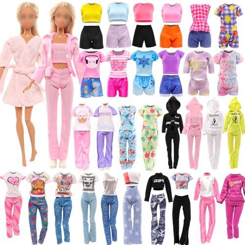 Festfun 9 Pcs Vêtement de Poupée Fashionista 7 Habits 1 Ensemble du Sport 1 Pyjama de Poupées de 11,5 Pouces(Poupée Non Incluse)
