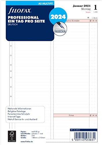 FILOFAX Inserto per calendario A5 Professional 1 giorno per pagina (tedesco) 2024