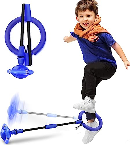 Bola de Salto de Tobillo, Skip It, Anillo de Salto Intermitente, Anillo de Salto de Tobillo Plegable, LED Saltar Bola para Niños, Equipo de Juguete de Fitness para Niños, Pelota de Baile (Azul)