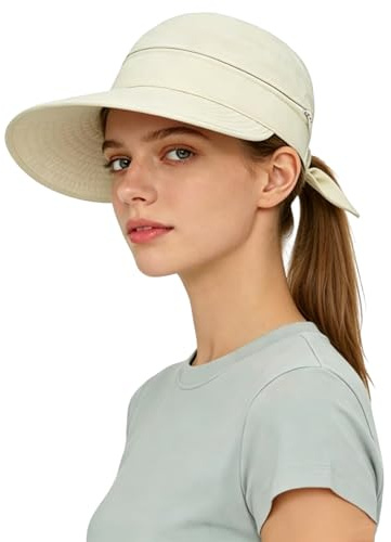 Chapeau de Soleil Femmes Protection solaire Chapeau de Plage avec Fermeture éclair Pare-soleil Casquette d'Eté Amovible Large bord Chapeau d'Extérieur Pliable Respirant pour Golf Voyage Randonnée