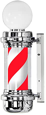Barber Pole with Globe Lamp, 73Cm Barber Shop Lamp Stripes Illumating Rotatable Wall Mounted Lamp for Hairdresser Salon Sign,Black and White (Red and White)