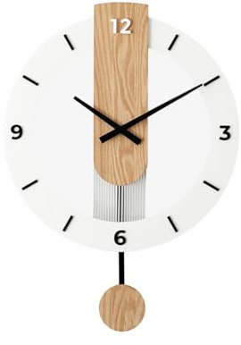 Kuntesetty Reloj de Péndulo de Madera para Pared, Diseño Elegante Y Moderno, números arábigos, Individual