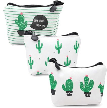 HJIAMA 3 Stück Mini Tasche, Kosmetiktasche Klein, Münzbörsen, Portemonnaie Damen Klein, Süßer Kaktus Münzbeutel klein, Geldtasche Klein für Schlüssel, Geld, Karten