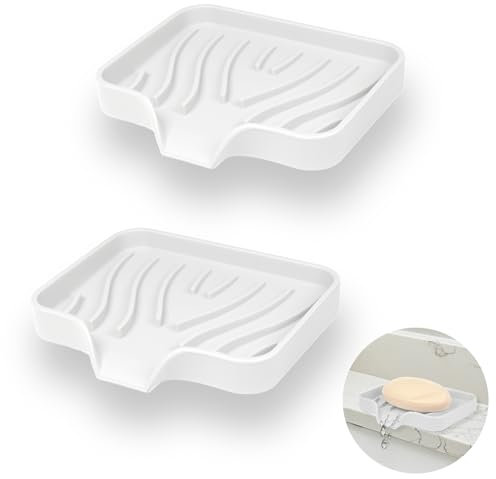 YoHyien 2 Stück Silikon Seifenschale mit Ablauf, Seifenschale Dusche, Seifenhalter Badewanne, Seifenablage Waschbecken, Seifenschalen für Badezimmer, Küche & Zähler (Weiß)