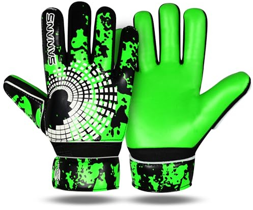 SAWANS Football Goalkeeper Gloves Boys Kids Children Youth Adult Soccer Goalie Gloves Strong Grip Palms Wrist Support Junior Anti Slip (Green, Size 4 Suitable For 6 to 9 Years Old)