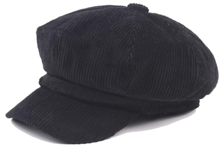 GIBZ Gorro de Pana Unisex de 8 Paneles Newsboy Boina Ajustable Negro