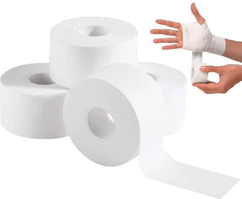 Tape Sportive,3.8cm Sport Tape Blanc,4 pièces Adhésif Bandage,2.5m Adhésif Sport Tape,Sports Bande,Bandes Adhésives de Doigt,Bandage Tape pour Pouce Poignet Cheville,Blanc