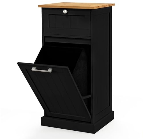 GOPLUS Meuble Salle de Bain avec Panier à Linge, avec Tiroir, Armoire Inclinable & Panier à Linge 38L avec Poignée Portable, Charge 50 kg, pour Salle de Bain, Chambre, 40x37x82 cm (Noir)
