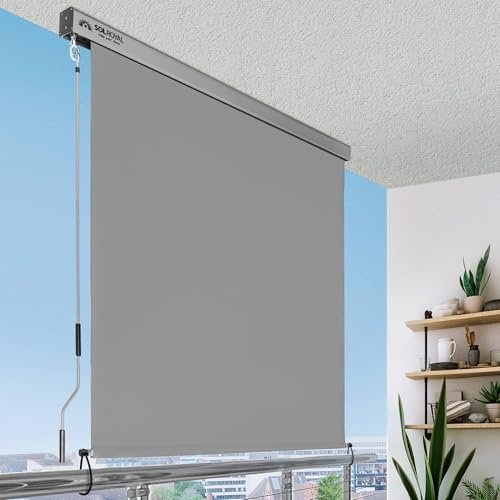 Sol Royal MS5 Sidomarkis för Trädgården 140x250 cm Utomhus-Rullgardin – Slitstarkt Skydd av Privatlivet Avtagbart Handtag Solgardin Manuell Vertikal Markis Solskydd för Terrassen Balkongen Grå