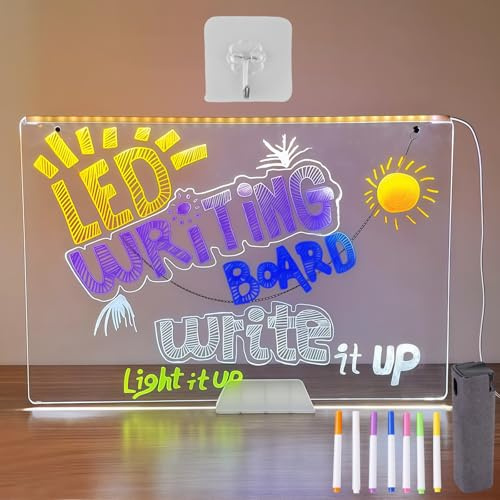 GOEDCH Lampada LED DIY Creativa: Luce Notturna Cancellabile DIY con 7 Penna Cancellabile, Base per Striscia Luminosa LED Sospesa Adatta Ai Graffiti, Tavolo da Disegno Luminoso con Gancio e Catena