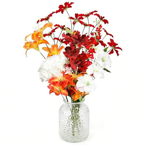 Domigard Fleurs Artificielles & Plantes en Soie Faux - Résistantes aux Intempéries, Extérieur - Décoration Réaliste pour Maison, Bureau, Mariages et Événements, 7 Fleurs - Style Rétro