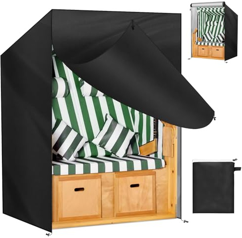 OFFCUP Housse de Protection pour Chaise de Plage, 210D Tissu Oxford 135x105x175/140cm Housse de Chaise de Plage Extérieur avec Fermeture Éclair Résistante Aux UV pour Chaises de Balcon (Noir)