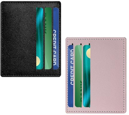 FOURCHEN Leather Credit Card Holder Wallet, Slim Minimalist Design, 6 Card Slots, for Men and Women (Black+Purple)