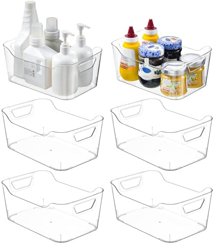 AntStep 6 Pack Clear Plastic Storage Box for Kitchen Storage & Organisation | Plastic Storage Bins with Handle for Fridge Organiser,Pantry,Bathroom ,Under Sink