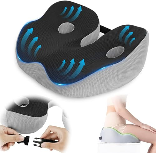 Ecofocet Cuscino sedia ufficio,Cuscino per sedia da ufficio,Memory foam per sedia,Seduta per coccige,Rivestimento lavabile,Base antiscivolo,Cuscino per ufficio,casa,auto,sedia a rotelle (Nero)