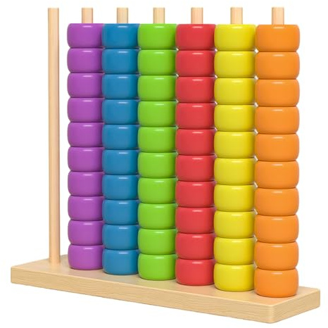 Rompecabezas de apilamiento de Colores - Juego de lógica rápido para niños y Adultos - Incluye Estante de Madera y 60 Anillos - Juego de Mesa portátil para concentración y diversión