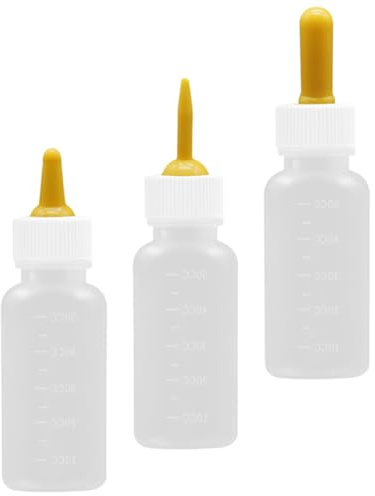 Cabilock 3 Biberones para Mascotas Recién Nacidas 50ml Tetinas Pequeñas Amarillas y Tapones de Color Claro, Botellas de Leche para Cachorros y Gatitos, Herramienta de Alimentación