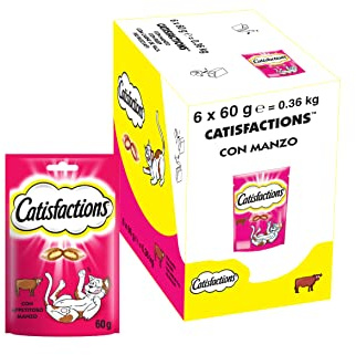 Catisfactions Snack per Gatto, Appetitoso Manzo, 6 Confezioni da 60 g