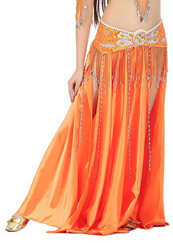 DaiHan Dam magdanskjol satin magdans sida delade långa kjolar, Orange, en storlek