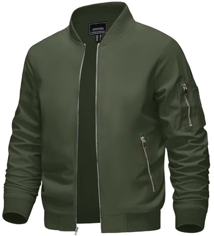 KEFITEVD Veste de Baseball Décontractée pour Homme Vestes fines d'été avec poche zippée, Vert - Taille L