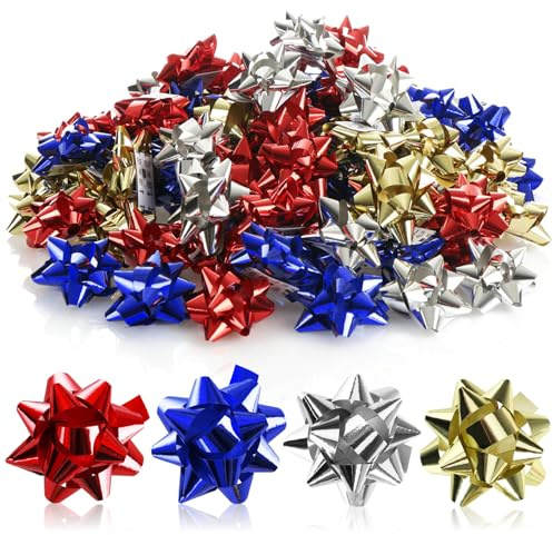 COM-FOUR® Lazos de regalo 100x en diferentes tamaños y colores: lazos confeccionados para decorar regalos para Navidad y bodas (100 piezas de color rojo azul dorado plateado)