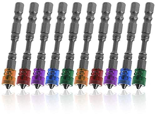 Mesee 10 Pieces PH2 Magnetic Phillips Screwdriver Bit Set, Magnetic Collar Design Cross Screw Screwdriver Bits 1/4 Inch Hex Shank Electric Power Driver Bit Set, 65mm Length