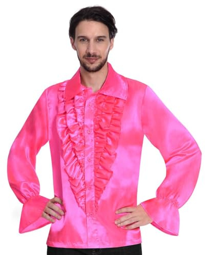 amscan Homme 9907016 Chemise disco rose en satin pour homme Taille L, Rose, L EU