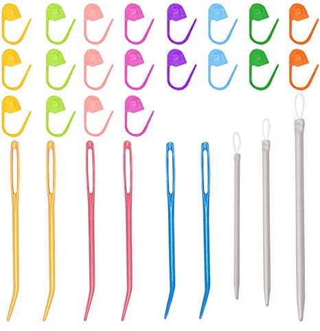 Set di 9 aghi da cucito, in alluminio, con grande occhio, ricamati a mano, con tubo trasparente, aghi per rammendo, per lana, cucito, uncinetto, 20 marcatori per maglie