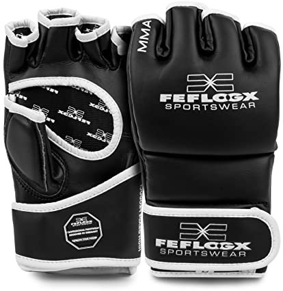 FEFLOGX Unisex Profi MMA-Handschuhe Training, Leder Free-Fight-Gloves, MMA-Gloves, MMA Boxhandschuhe Kampfsport, Fitness-Boxen, Grappling, Punch-Bag
