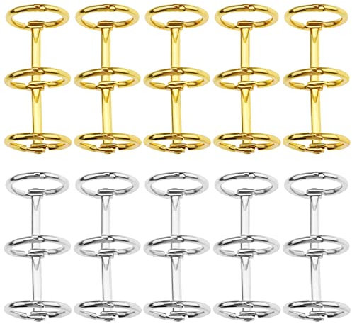 10 Stück 3-Ringe Binder Verbinder Ringe Buchringe Buchbinder 15mm Innendurchmesser für Lose Blätter Papier Kalender, 5 Silber Und 5 Gold