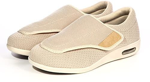 STUNAHOME Extra Wide Width Shoes Women Men Orthopedic Diabetic Shoes with Memory Foam Adjustable Walking Shoes for Elderly Arthritis Edema Swollen Feet Thumb Valgus Beige