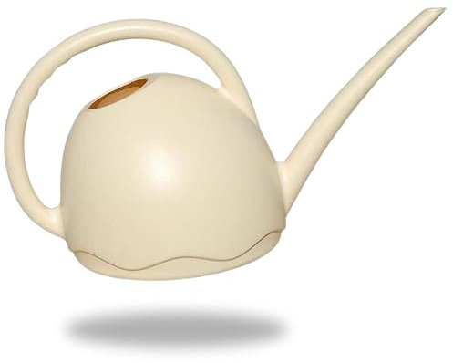 Plastia Gießkanne Klein für Zimmerpflanzen 1,8 L - Giesskanne Medusa mit langem Ausgießer - Blumengießkanne aus Kunststoff für Drinnen, Beige