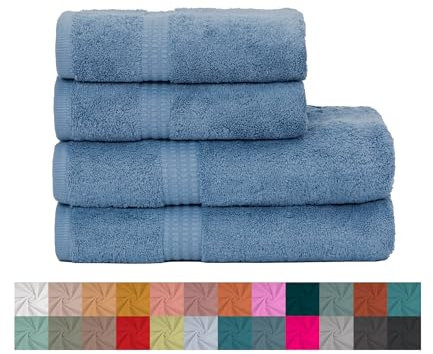 TRAMAS+ Set mit 4 Premium-Handtücher 700gr, 2 Handtücher 50x100 cm und 2 Badetücher von 70x140cm, 100% Baumwolle, schnell trocknend und saugfähig - (Indigo)