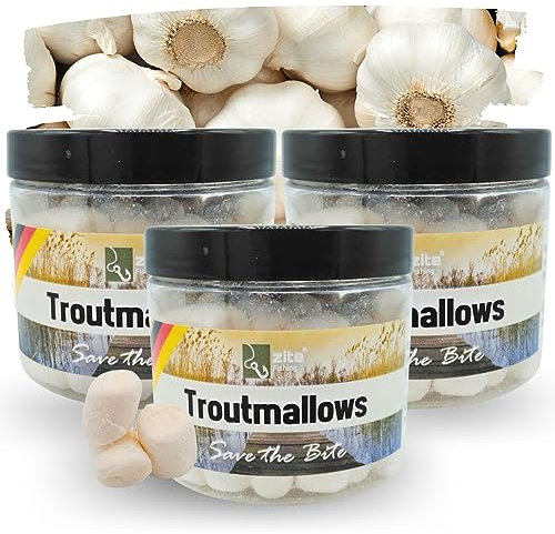 Zite Fishing Troutmallow-Set | 3x40g Marshmallow Forellen-Köder Knoblauch Weiß | Intensives Aroma & leuchtende Farben | Ideal fürs Forellenangeln