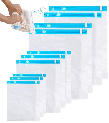 Lot de 10 sacs sous vide pour vêtements,Aspirant Rangement Vetement Réutilisable,Vide Voyage Réutilisables Housse de Rangement,il a pas besoin d'un aspirateur d'une pompe(50x70,40x60,40x50,39x32cm)