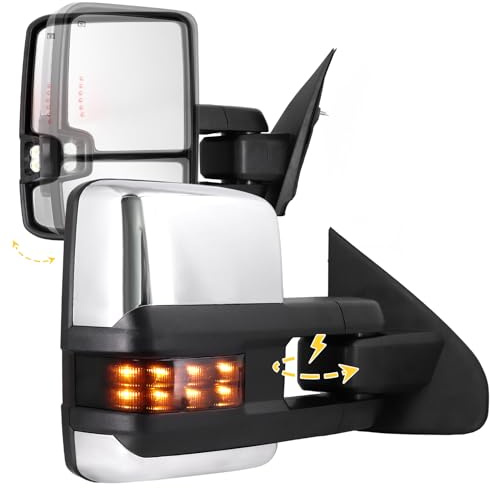 Sanooer Power Folding Chrome Towing Mirrors Compatible with 2014-2018 Chevy Silverado GMC Sierra 1500 2500HD 3500HD with Turn Signal Running Light Heated Mirror Pair Set