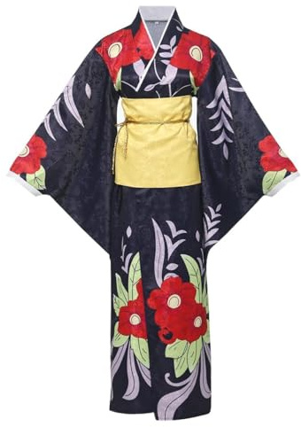 COSDREAMER Kimono giapponese Yukata da uomo e donna, vestaglia kimono giapponese, Colore: nero., X-Large (IT, Testo, L, Regular, Regular, nero)