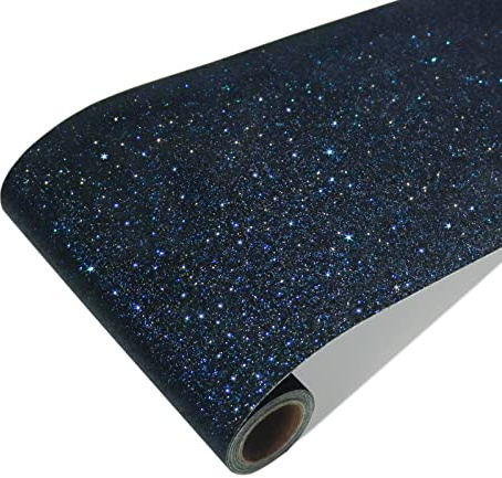 CRE8TIVE Carta da parati glitterata nera e blu, 20 cm x 900 cm, spessa carta da parati autoadesiva con bordo in vinile glitterato, carta a contatto rimovibile per camera da letto, involucro in vinile