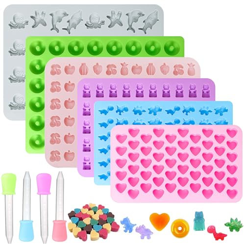 TAIXING 6pc Mini Silicone Chocolate & Jelly Moulds with 4 Droppers - Nonstick Sweet Moulds for DIY Candy, Gummy & Wax Melts