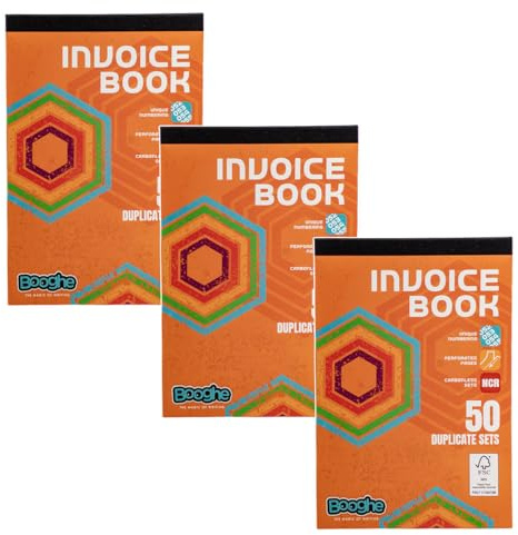 Booghe, karbonfri NCR duplicerad fakturabok – 50 uppsättningar – 137 x 203 mm paket med 3
