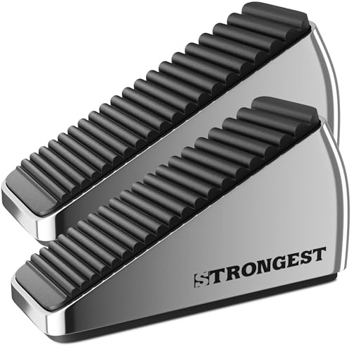 Strongest Home 2-Pack XL Heavy Duty Door Stoppers for Bottom of Door - Durable Door Stop Wedge with Superior Grip, X-Large Rubber Door Stopper Wedge for Large Gaps & Any Surface, 5-Inch Long - Chrome