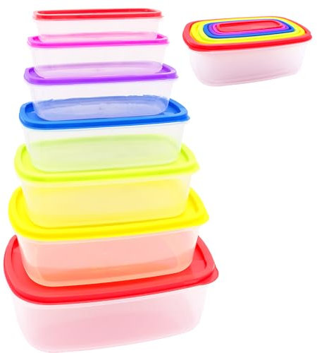 Cisolen 7Pcs Food Storage Container with Lids Reusable Plastic Food Containers Box BPA Free Plastic Storage Boxes Set Stackable Nesting Design Meal Prep Containers Lunch Box for Microwave Fridge
