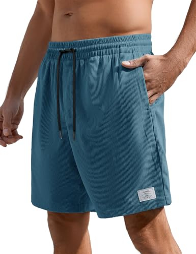 Yuson Girl Pantlaoncini Uomo Pantaloni Corti Uomo Estivi in Velluto a Coste Casual Leggeri Pantaloncini Comodo Tinta Untia Shorts Pantalone Corto con Tasche e Coulisse(Blu, M)