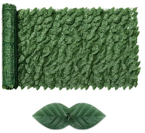 Artificial Ivy Privacy Fence Screen,59x118 UV-Anti Fake Leaves Plant Vine,Privacy Hedges Wall for Indoor Outdoor Garden Backyard Decor,Color Green Pineapple Leaves