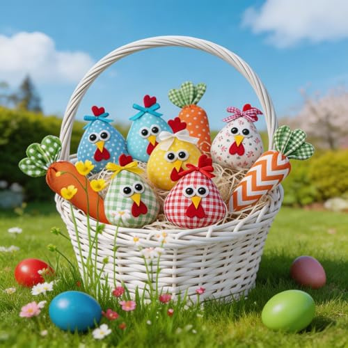 Decorazioni Pasquali, Pulcini Pasquali e 3 Carote Tessuto, Uova di Pasqua Decorative, Pasquali Caccia Alle Uova di Pasqua, Riempire del Cestino Pasquale, DIY Ghirlanda Pasquale Decorazioni Primavera